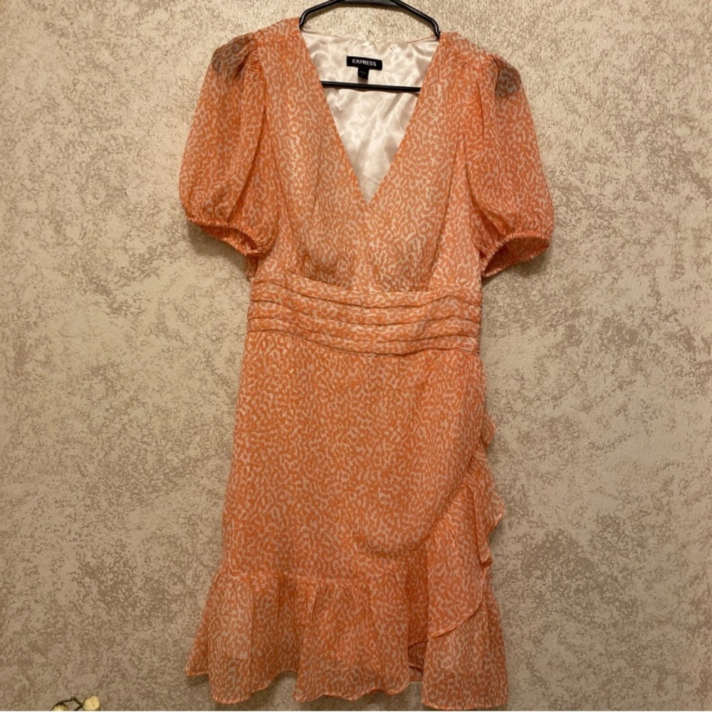 Express Orange Sherbet Puff Sleeve Midi Dress